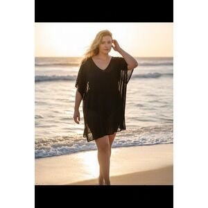 Sheer Black Tunic Top 4XL Oversized Boho Resort Beach Cover Up Flowy Layer